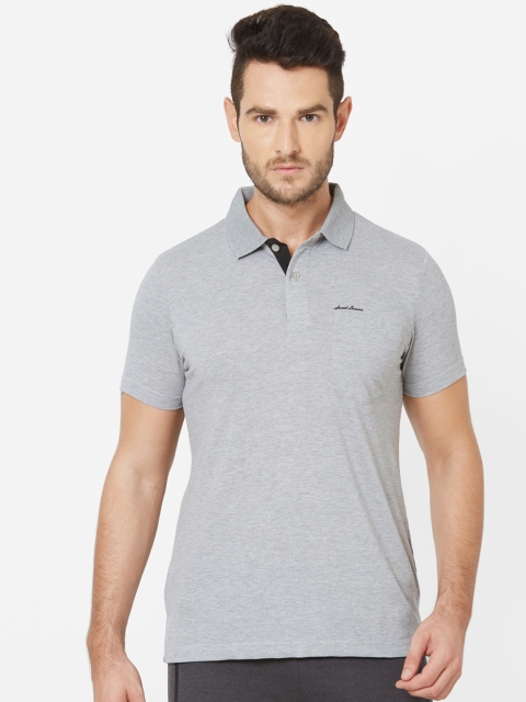 

Sweet Dreams Men Grey Melange Solid Polo Collar T-shirt
