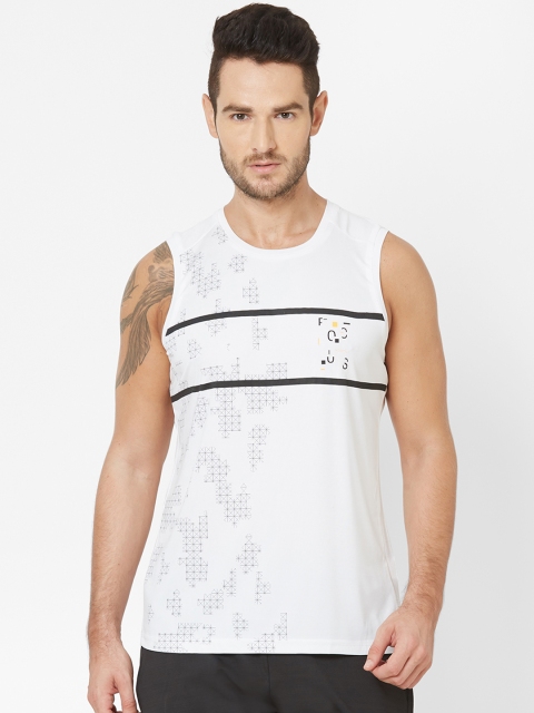 

Sweet Dreams Men White & Grey Printed Round Neck Workout T-shirt