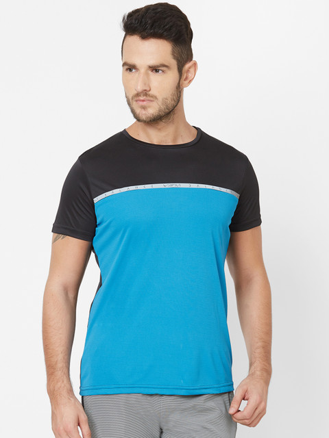 

Sweet Dreams Men Blue & Black Colourblocked Round Neck Workout T-shirt