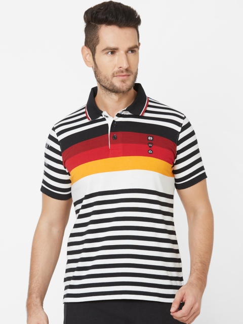 

Sweet Dreams Men White & Black Striped Polo Collar T-shirt