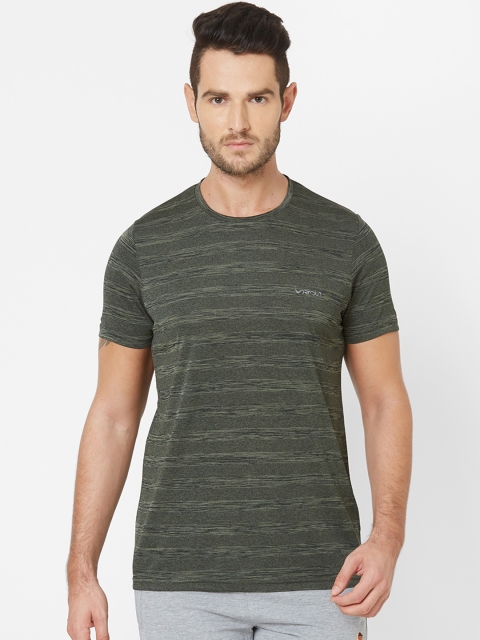 

Sweet Dreams Men Olive Green & Black Striped Round Neck Workout T-shirt