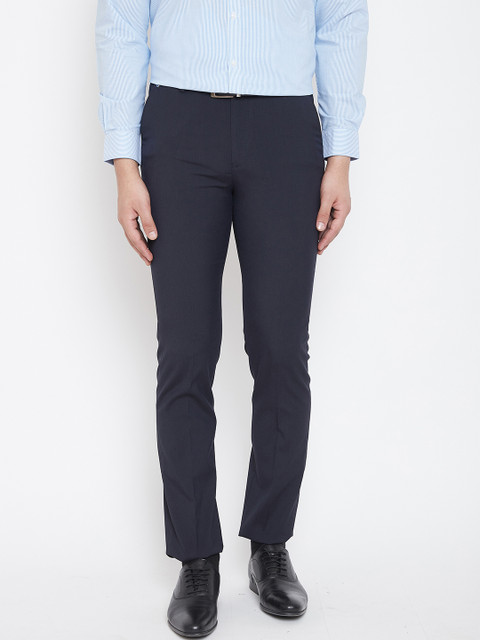 

Canary London Men Navy Blue Smart Slim Fit Solid Formal Trousers