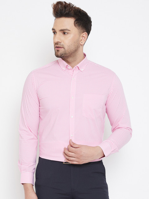 

Canary London Men Pink & White Smart Slim Fit Checked Formal Shirt