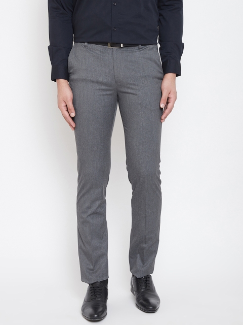 

Canary London Men Grey Smart Slim Fit Solid Formal Trousers