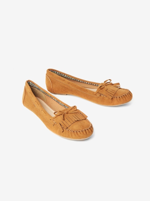 

DOROTHY PERKINS Women Tan Brown Fringed & Bow Detail Boat Shoes