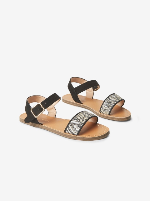 

DOROTHY PERKINS Women Black & Off-White Woven Design Open Toe Flats