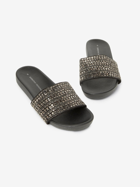 

DOROTHY PERKINS Women Black Embellished Open Toe Flats