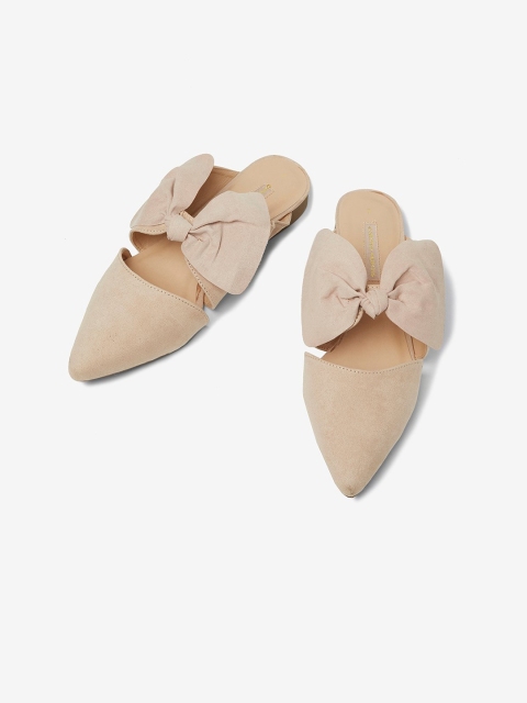 

DOROTHY PERKINS Women Beige Solid Mules With Bow Detail