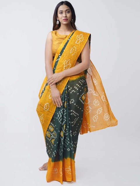 

Unnati Silks Green & Mustard Yellow Printed Bandhani Saree