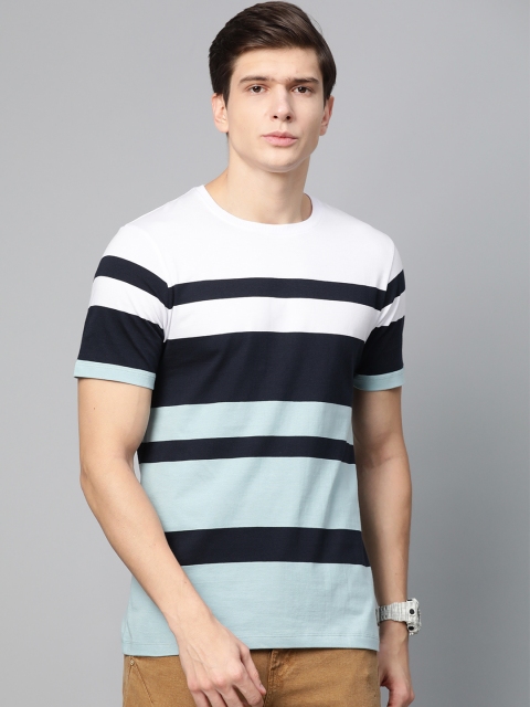 

Roadster Men Blue & White Striped Round Neck T-shirt