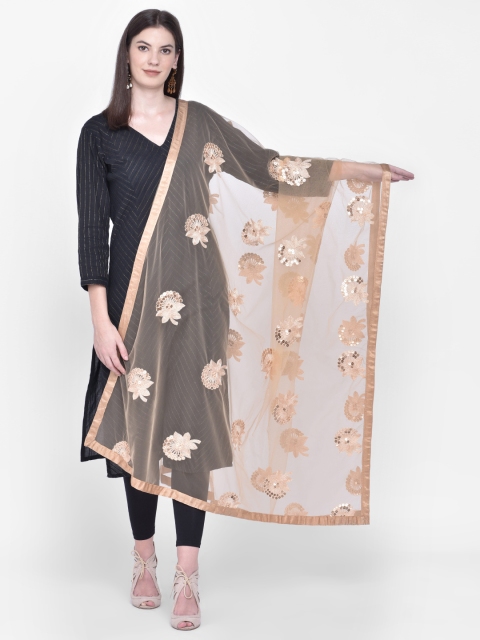 

Dupatta Bazaar Beige & Golden Floral Embroidered & Sequinned Dupatta