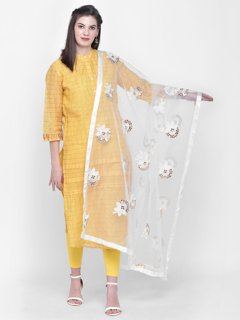 

Dupatta Bazaar White & Golden Floral Embroidered & Sequinned Dupatta