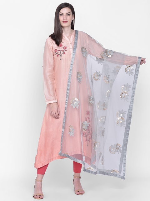 

Dupatta Bazaar Grey & Golden Floral Embroidered & Sequinned Dupatta