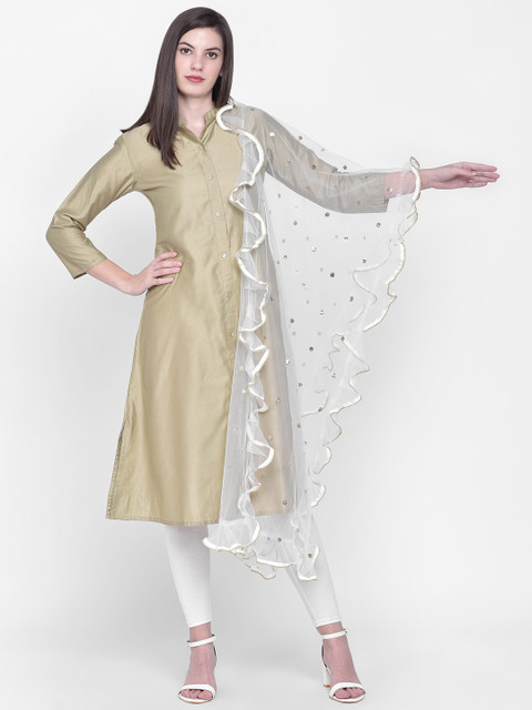 

Dupatta Bazaar White & Silver Sequinned Dupatta