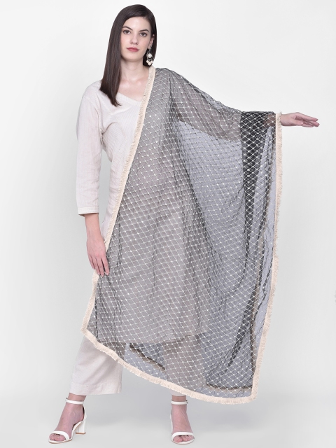

Dupatta Bazaar Black & Off-White Embroidered & Sequinned Dupatta