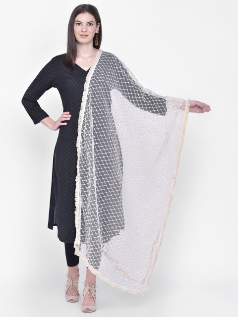 

Dupatta Bazaar White & Golden Embroidered Sequinned Dupatta