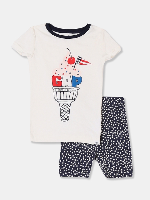 

GAP Boys Off-White & Navy Blue Printed T-shirt with Shorts