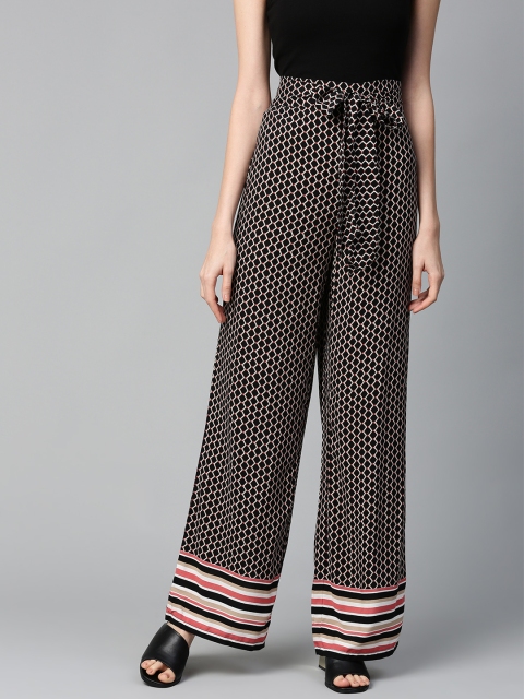 

DOROTHY PERKINS Women Black & Pink Regular Fit Geometric Print Parallel Trousers