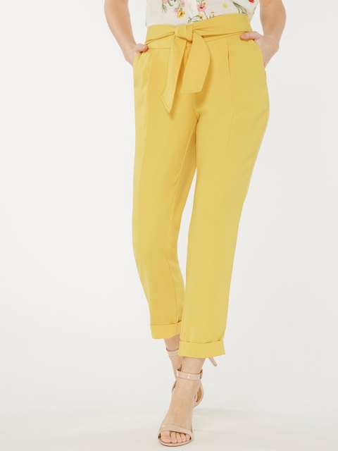 

DOROTHY PERKINS Women Yellow Tapered Fit Solid Peg Trousers