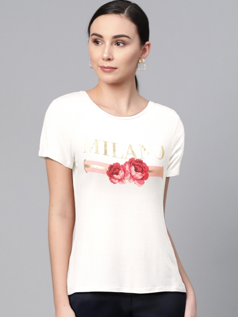 

DOROTHY PERKINS Women White & Red Printed Round Neck T-shirt