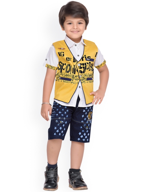 

Aj DEZInES Boys Yellow & White Printed Shirt with Shorts