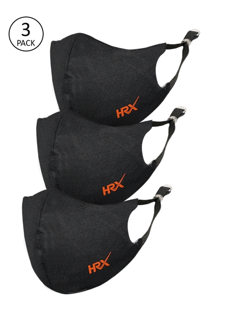 

HRX by Hrithik Roshan Unisex Pack of 3 Black Protekt-X Reusable 4-Ply Facemasks