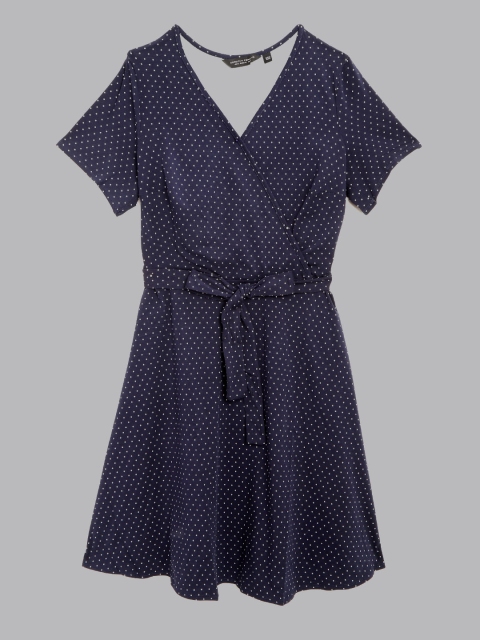 

DOROTHY PERKINS Women Curve Navy Blue & White Ditsy Polka Dots Printed Wrap Dress