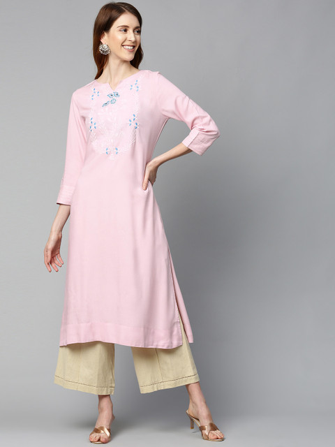 

HERE&NOW Women Pink Yoke Design A-Line Kurta