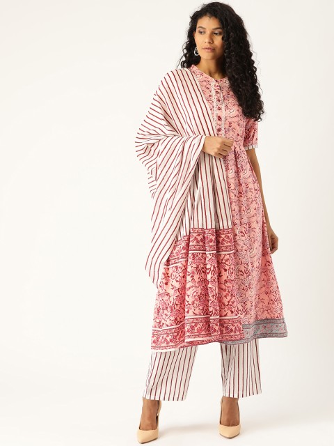 

Moda Rapido Women Peach-Coloured & Off-White Printed Kurta with Palazzos & Dupatta