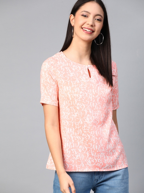 

HERE&NOW Women Peach-Coloured & White Printed Top