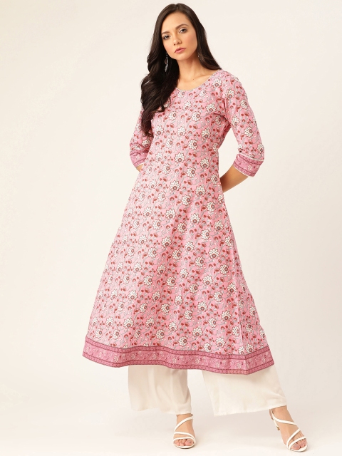 

Moda Rapido Women Pink & Off-White Printed A-Line Kurta
