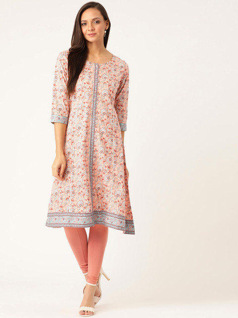 

Moda Rapido Women Pink & Off-White Printed A-Line Kurta