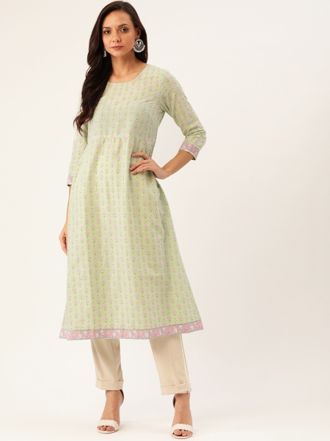 

Moda Rapido Women Sea Green & Pink Printed A-Line Kurta