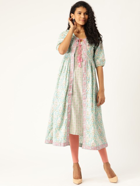 

Moda Rapido Women Green & Pink Printed Layered A-Line Kurta