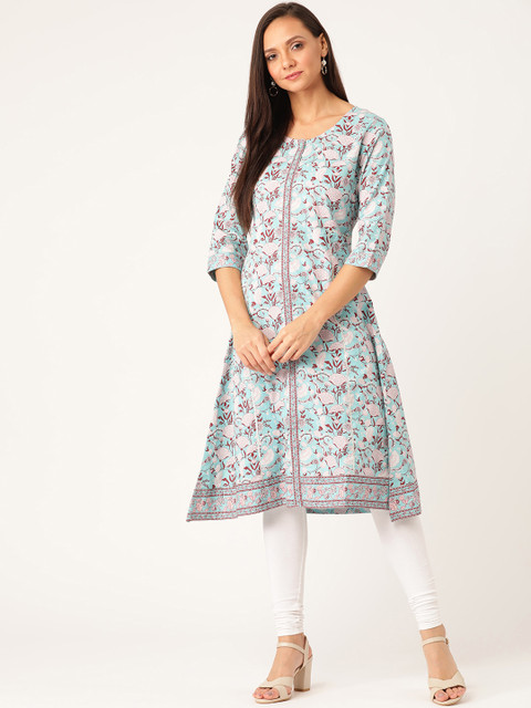 

Moda Rapido Women Sea Green & Maroon Printed A-Line Kurta