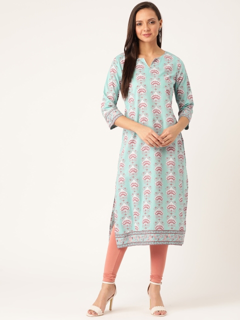 

Moda Rapido Women Sea Green & Off-White Printed Straight Kurta