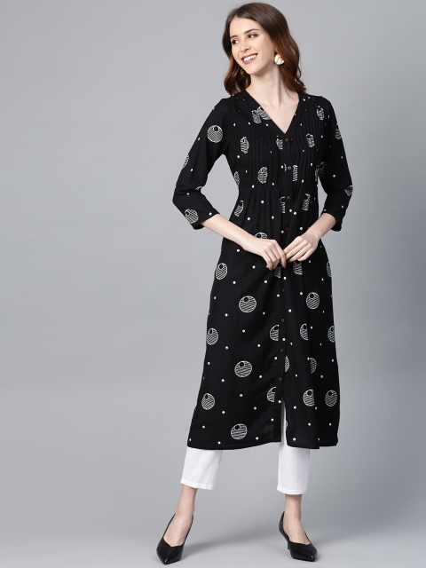 

HERE&NOW Women Black & White Printed A-Line Kurta