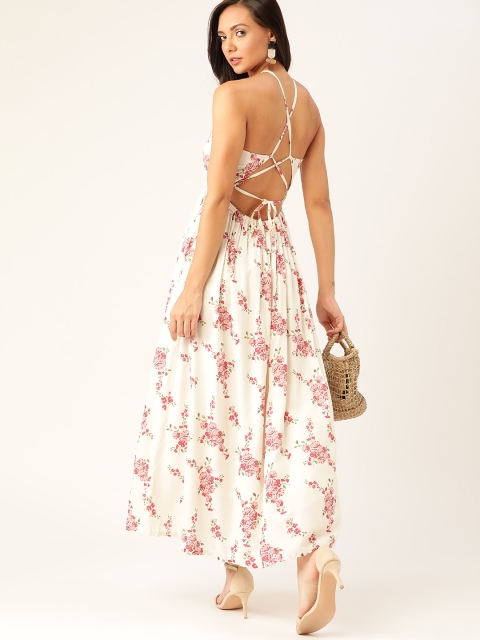 

Moda Rapido Women Off-White & Pink Floral Print Maxi Dress