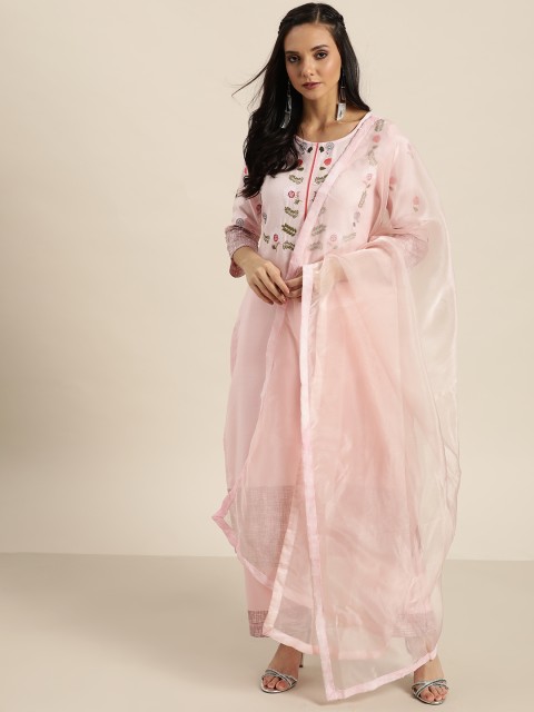 

Moda Rapido Women Pink & Taupe Yoke Design Kurta with Palazzos & Dupatta