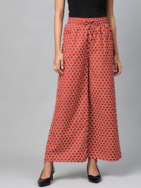 

HERE&NOW Women Red & White Printed Flared Palazzos