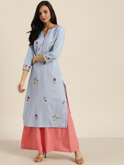 

Moda Rapido Women Blue & Red Embroidered Straight Kurta