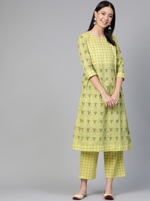 

HERE&NOW Women Green & Brown Printed Kurta with Palazzos