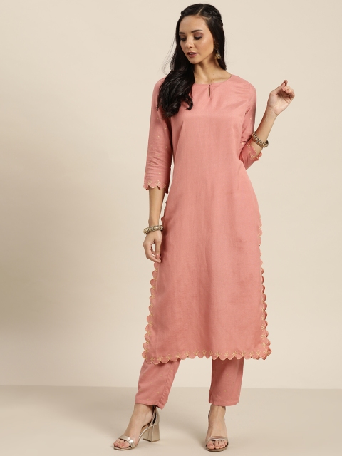 

Moda Rapido Women Dusty Pink Solid Kurta with Printed Trousers