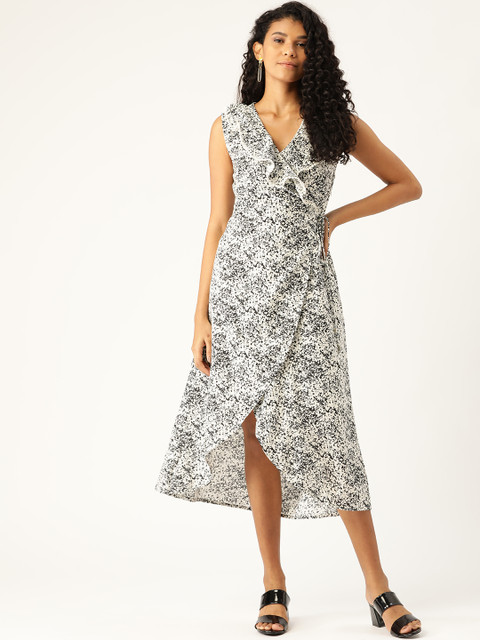 

Moda Rapido Women White & Black Printed Wrap Dress