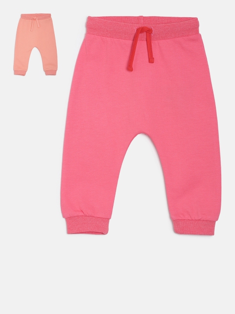 

MINI KLUB Girls Pack Of 2 Solid Joggers, Peach