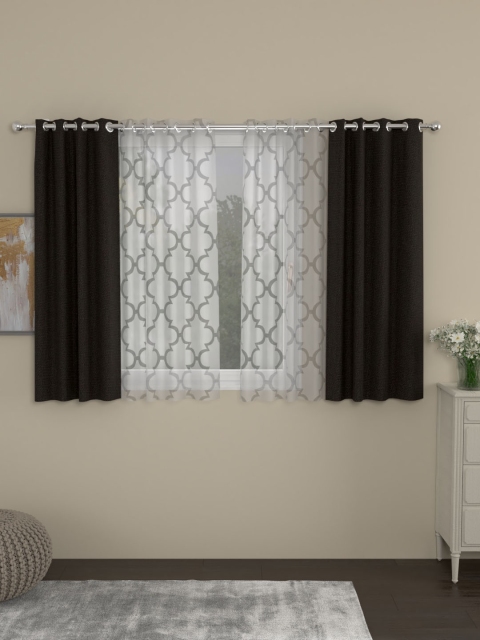 

ROSARA HOME Set of 4 Brown & Transparent Window Curtains