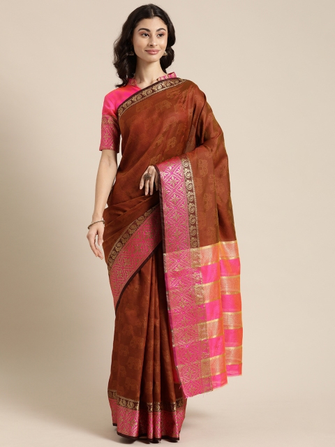 

Kvsfab Maroon & Pink Silk Cotton Woven Design Saree