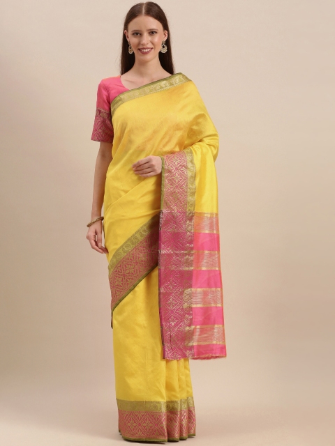 

Kvsfab Yellow Woven Design Silk Cotton Saree