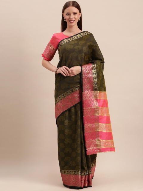 

Kvsfab Brown Embroidered Silk Cotton Saree