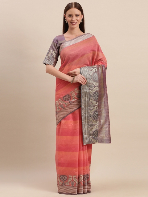 

Kvsfab Pink & Grey Silk Cotton Printed Saree